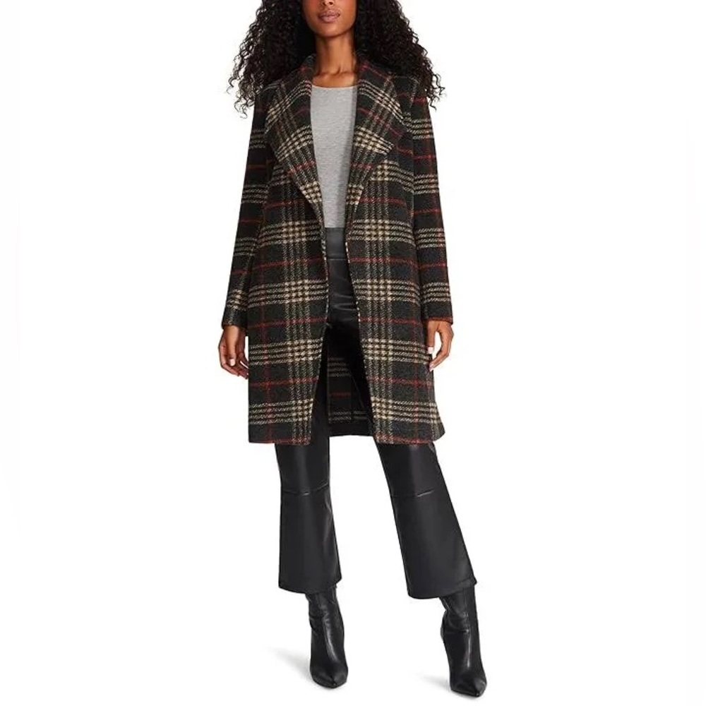 Steve Madden plaid wool-like trench coat jacket